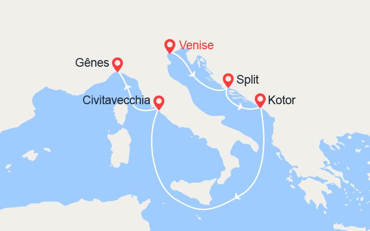 itinéraire croisière Croatie/Adriatique : De Venise à Gênes : Croatie, Monténégro, Italie 
