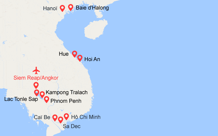 itinéraire croisière Mékong - Mékong : Des Temples d'Angkor au Delta du Mékong, les villes impériales, Hanoï et la Baie d'Halong (1R9) 