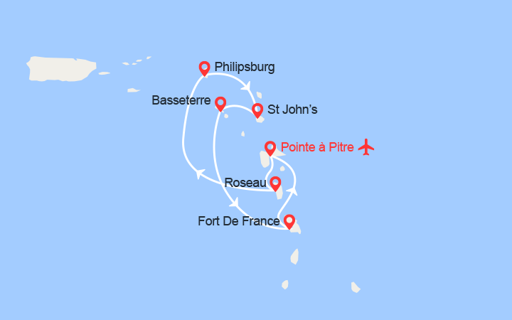 itinéraire croisière Caraïbes et Antilles : Dominique, St Martin, Antigua, St Kitts... - Vols inclus 