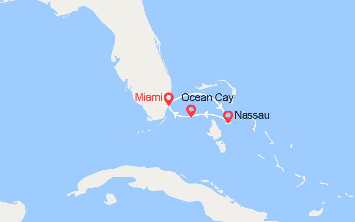 Carte itinéraire croisière escapade aux bahamas nassau ocean cay
