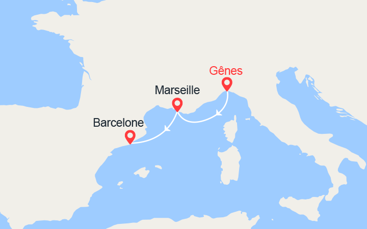 itinéraire croisière Méditerranée Occidentale : Escapade en Méditerranée : Gênes, Marseille, Barcelone 