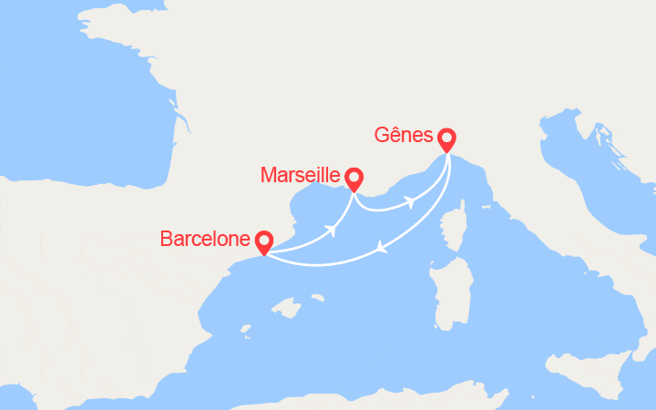 Carte itinéraire croisière escapade en mediterranee france italie espagne