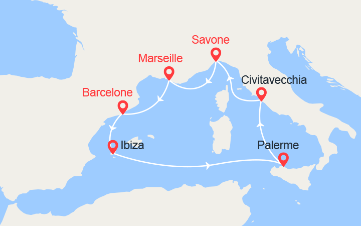 itinéraire croisière Iles Baléares : Espagne, Ibiza, Italie 
