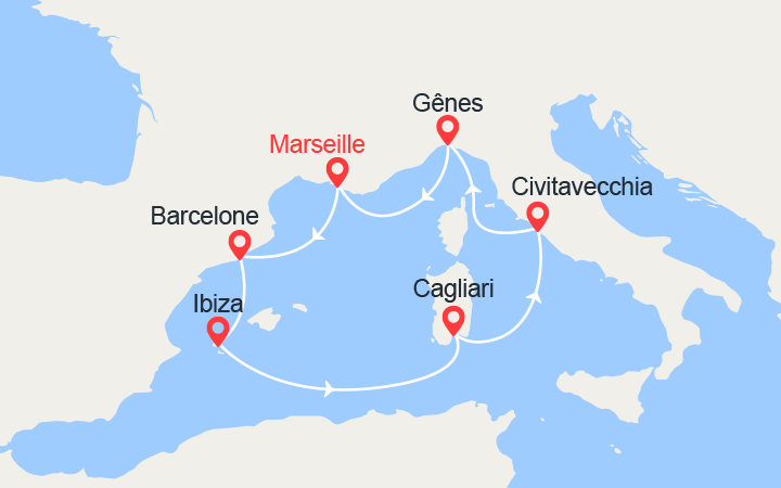 itinéraire croisière Méditerranée Occidentale : Espagne, Ibiza, Italie