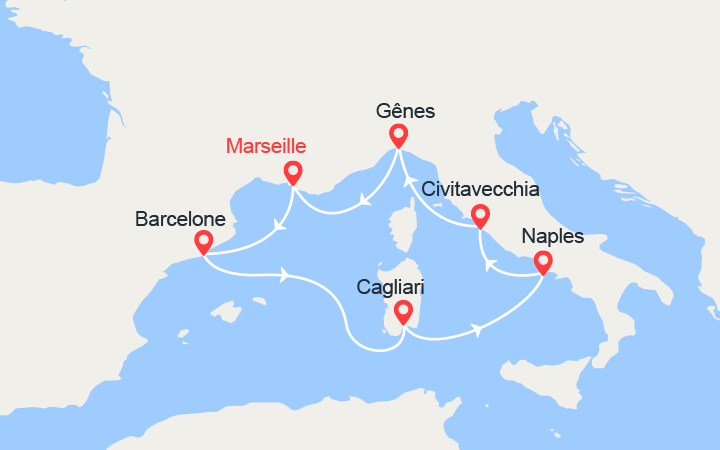 Carte Croisière Espagne, Sardaigne, Italie Carte Croisière Espagne, Sardaigne, Italie