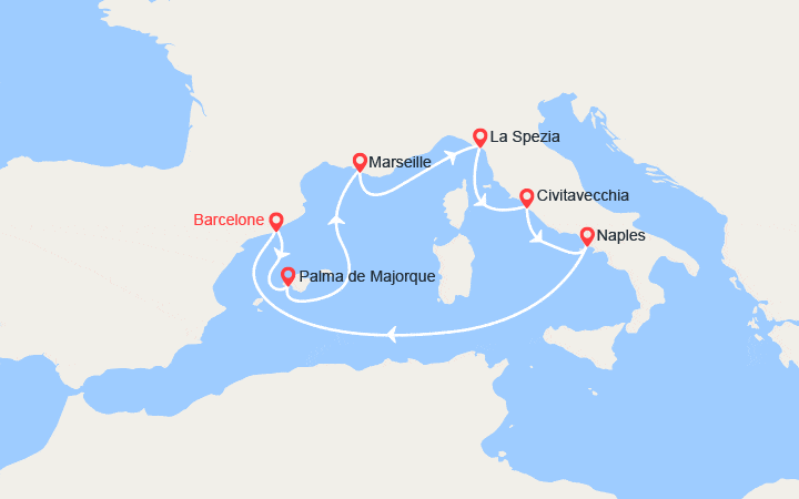 Carte itinéraire croisière espagne france italie
