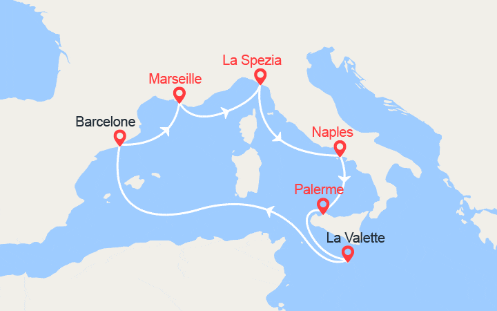Carte itinéraire croisière espagne italie