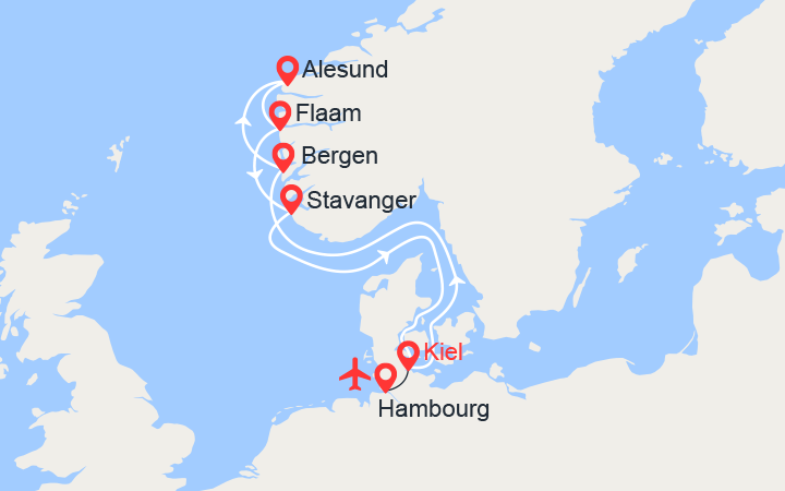 Itinéraire Fjords: Bergen, Alesund, Maloy... Vols inclus 