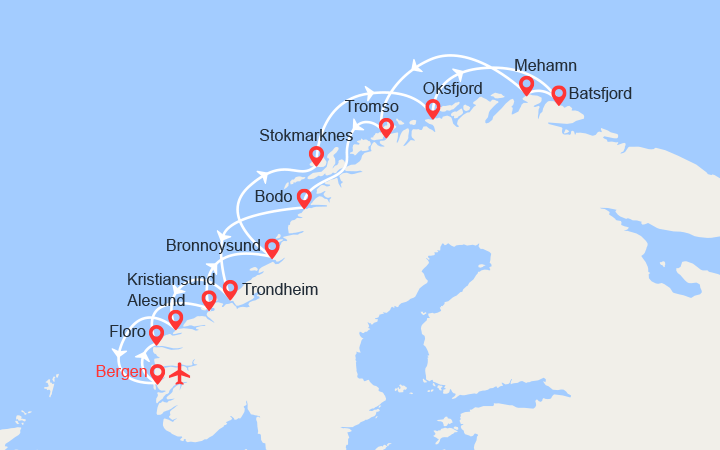 itinéraire croisière Fjords - Fjords : Fjords, Cap Nord et îles Lofoten avec accompagnateur français 