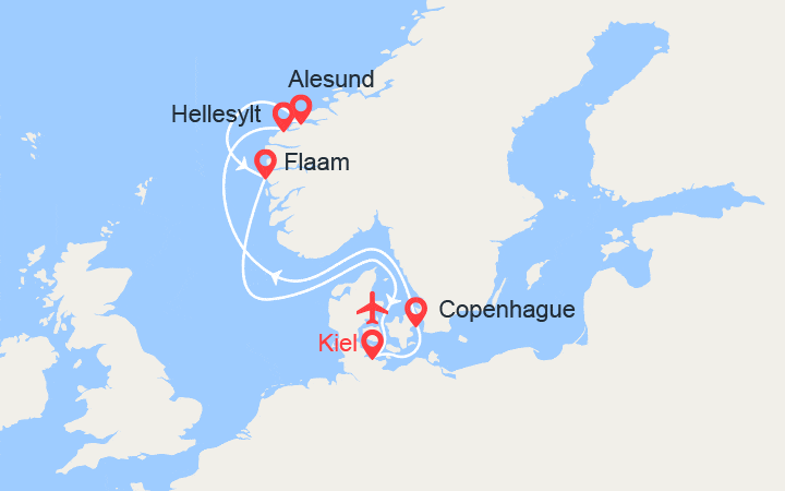 itinéraire croisière Fjords : Fjords: Hellesylt, Alesund, Flam II Vols Inclus 