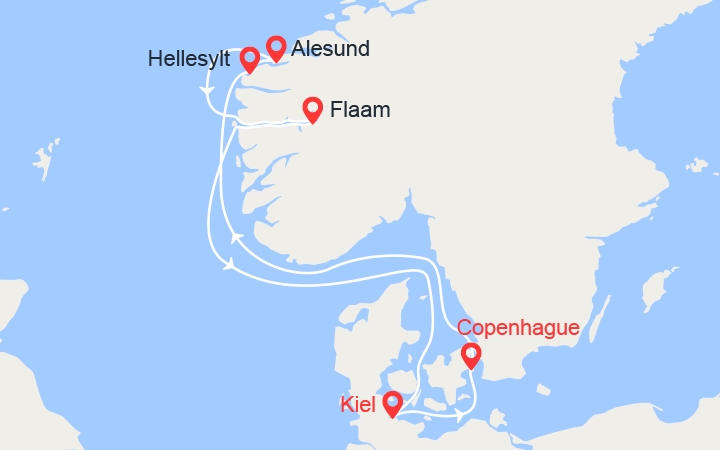 Itinéraire Fjords: Hellesylt, Geiranger, Alesund, Flaam... 