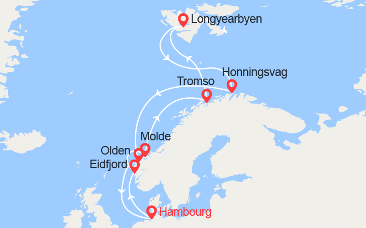 Itinéraire Fjords de la Norvège, Spitzberg et Cap Nord (A) 