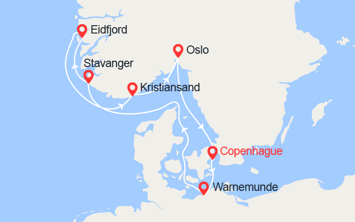 Itinéraire Fjords de la Norvège: Stavanger, Eidfjord, Kristiansand, Oslo... 