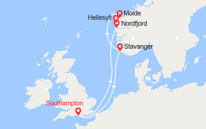Itinéraire Fjords de la Norvège:Nordfjordeid, Hellesylt, Molde... 