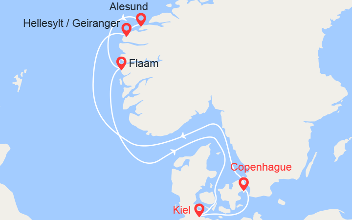 itinéraire croisière Fjords : Fjords de Norvège : Geiranger, Alesund, Flam 