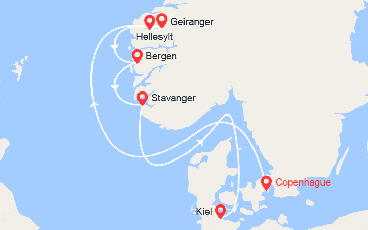 itinéraire croisière Fjords - Fjords : Fjords de Norvège: Geiranger, Bergen, Stavanger 