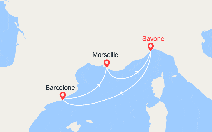 itinéraire croisière Méditerranée Occidentale : France, Italie, Espagne 