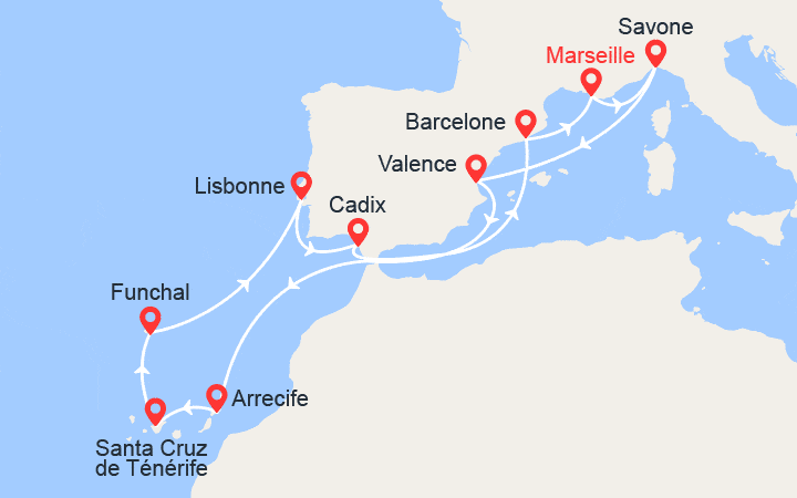 itinéraire croisière Canaries Madère : France, Italie, Espagne, Canaries, Madère, Portugal 