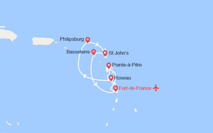 itinéraire croisière Caraïbes et Antilles : Guadeloupe, Dominique, St Maarten, Antigua, St Kitts - Vols inclus 