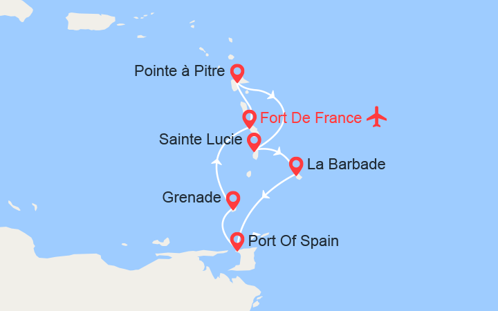 itinéraire croisière Caraïbes et Antilles : Guadeloupe, Ste Lucie, Barbade, Trinité, Grenade - Vols inclus 