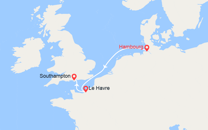itinéraire croisière Europe du Nord : Hambourg, Le Havre, Southampton