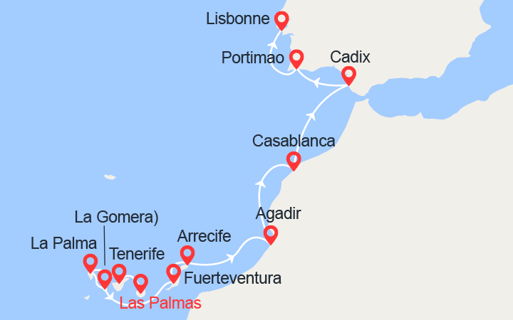 Itinéraire Iles Canaries, Madère, Maroc, Portugal 