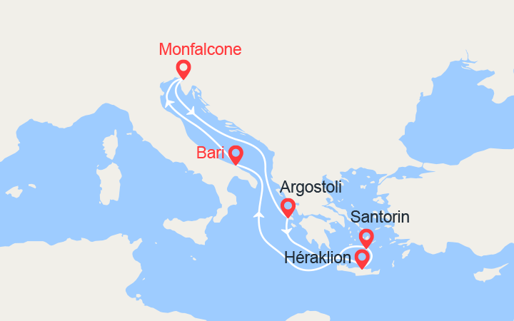 itinéraire croisière Méditerranée Orientale : Iles grecques : Céphalonie, Crète, Santorin 