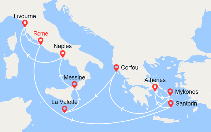 itinéraire croisière Iles grecques : Iles Grecques, Malte, Italie 