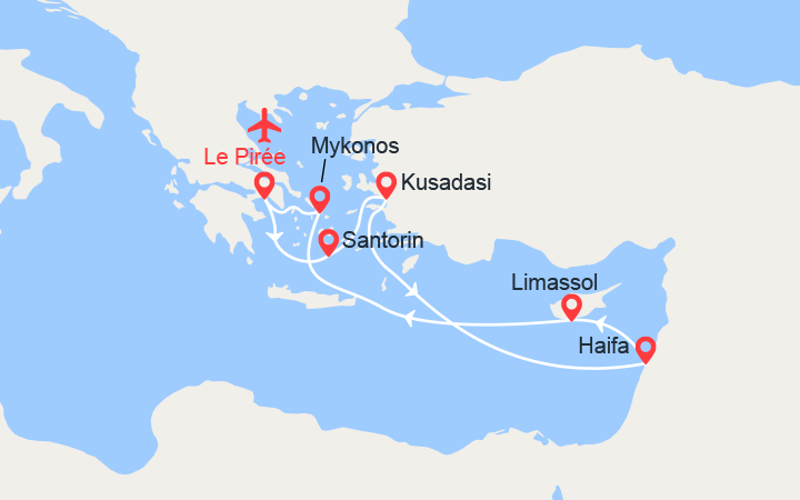 itinéraire croisière Méditerranée Orientale - Iles grecques : Iles grecques, Turquie, Israël, Chypre - Vols Inclus 