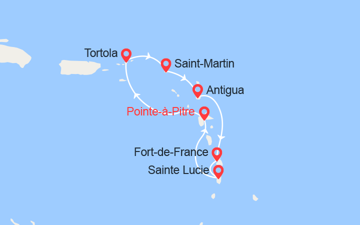 itinéraire croisière Caraïbes et Antilles : Iles Vierges, St Maarten, Ste Lucie 