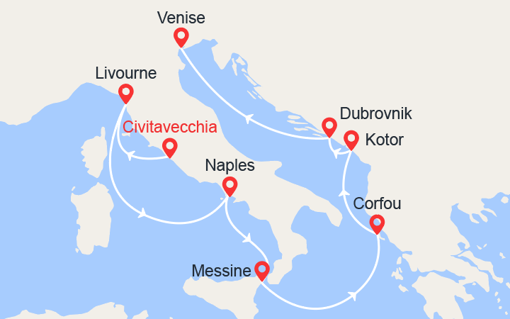 Itinéraire Italie, Corfou, Monténégro, Croatie 