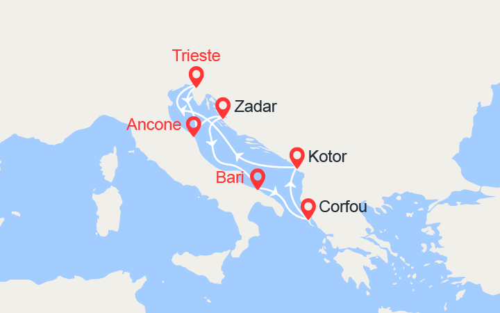 Itinéraire Italie, Croatie, Corfou, Monténégro 