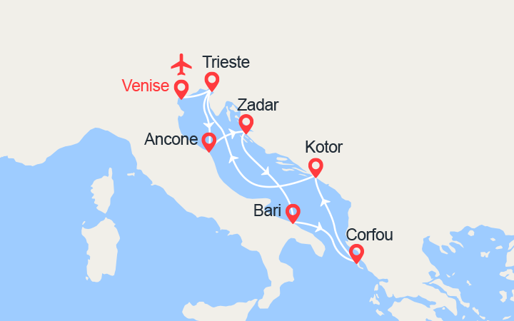 Itinéraire Italie, Croatie, Corfou, Monténégro | Vols inclus 