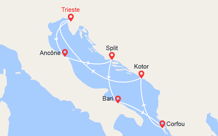 Itinéraire Italie, Croatie, Iles grecques, Monténégro 