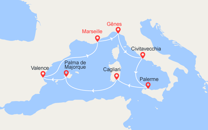 Itinéraire Italie, Espagne, Baléares 