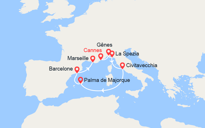 itinéraire croisière Méditerranée Occidentale : Italie, Espagne, France: de Cannes à Marseille 