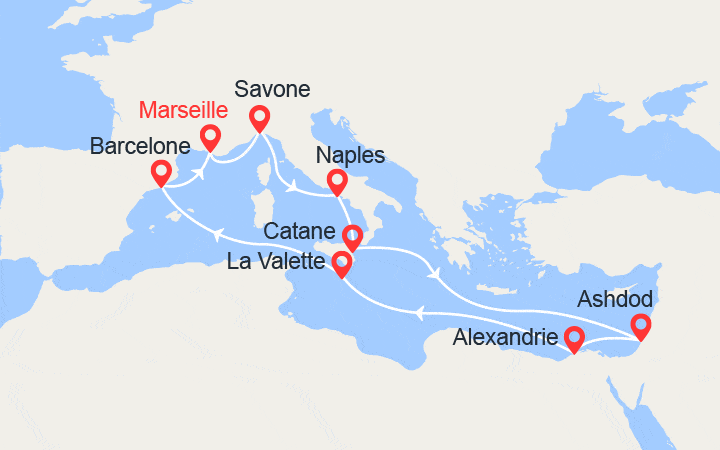 Itinéraire Italie, Israël, Egypte, Malte, Espagne 