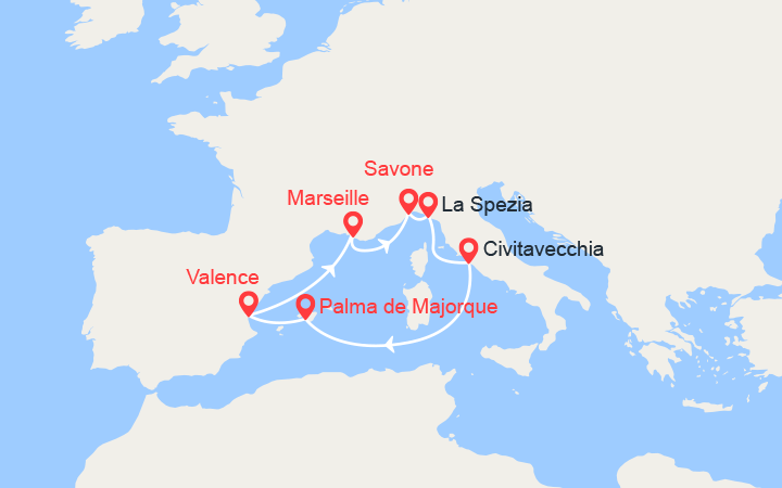 itinéraire croisière Iles Baléares : Italie, Majorque, Espagne 