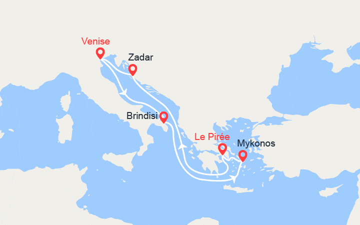 itinéraire croisière Iles grecques : Italie, Mykonos, Athènes, Croatie 