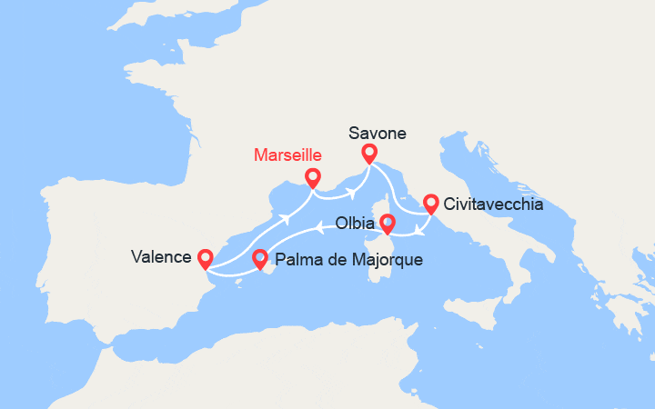 itinéraire croisière Méditerranée Occidentale : Italie, Sardaigne, Majorque, Espagne 