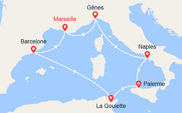 Itinéraire Italie, Sicile, Espagne, Tunisie, Provence 