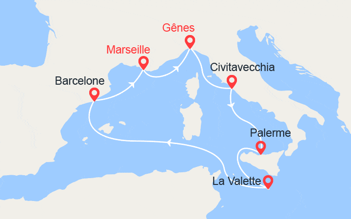 Carte Croisière Italie, Sicile, Malte, Espagne Carte Croisière Italie, Sicile, Malte, Espagne