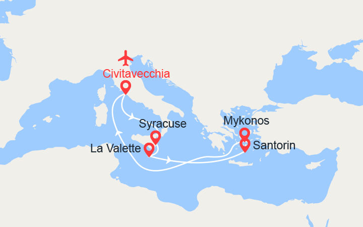 itinéraire croisière Iles grecques - Iles grecques : Italie, Sicile, Malte, Iles grecques II Vols Inclus 