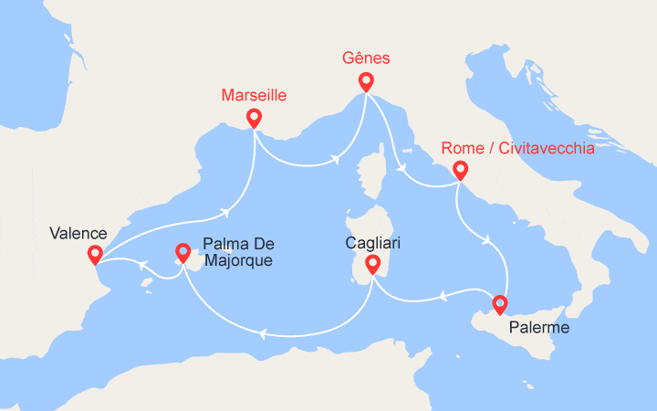 Carte Croisière Sicile, Sardaigne, Majorque Carte Croisière Sicile, Sardaigne, Majorque