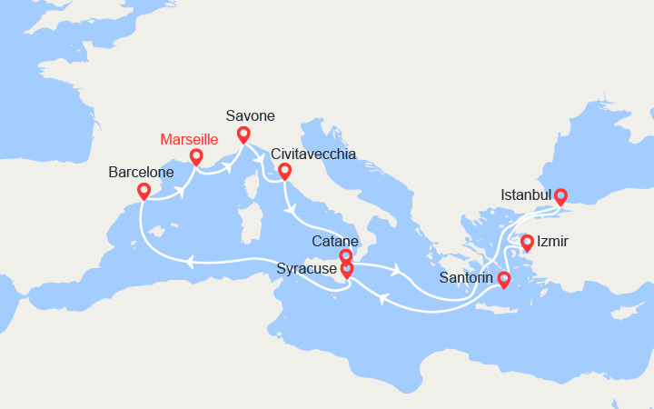 itinéraire croisière Méditerranée Orientale - Iles Baléares : Italie, Sicile, Turquie, Iles grecques 