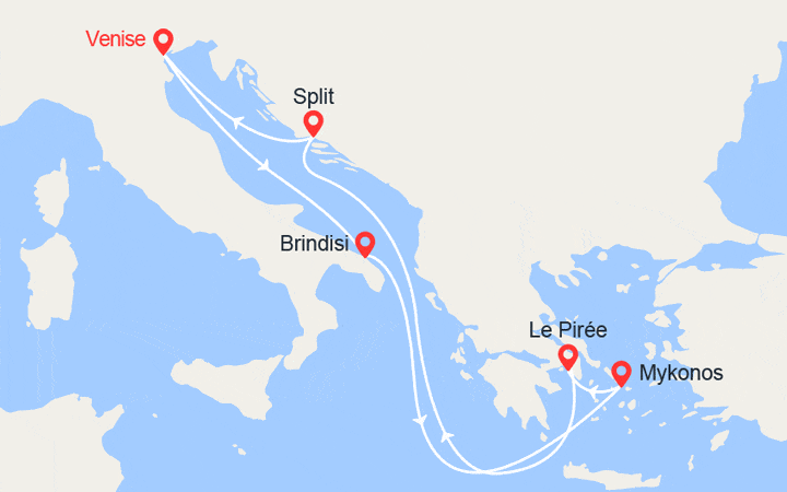 Carte itinéraire croisière italie iles grecques croatie