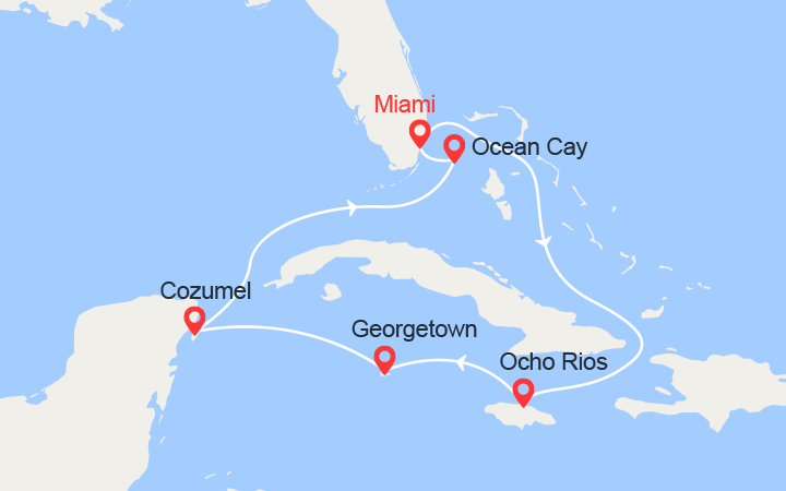 itinéraire croisière Caraïbes et Antilles : Jamaïque, Iles Caïman,Mexique, Bahamas 