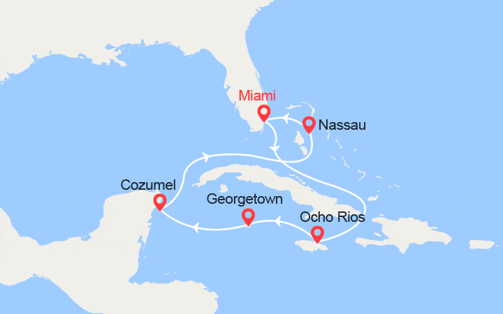 itinéraire croisière Caraïbes et Antilles : Jamaïque, Iles Caïmans, Mexique, Bahamas 