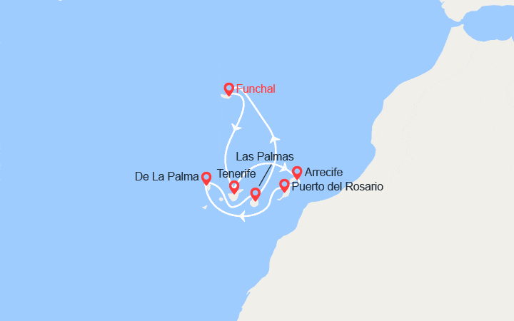 Carte itinéraire croisière la mediterranee madere canaries espagne