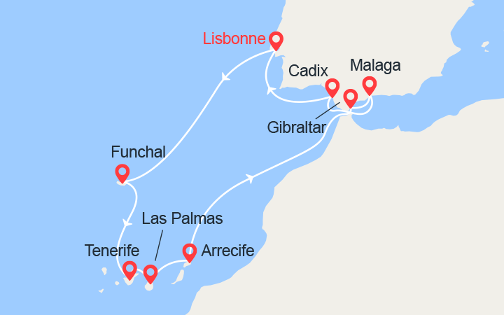 Itinéraire Madère, Iles Canaries, Gibraltar, Espagne 